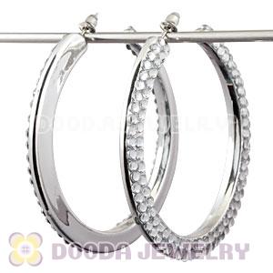 Cheap 65mm Silver Basketball Wives Bamboo Crystal Hoop Earrings Wholesale