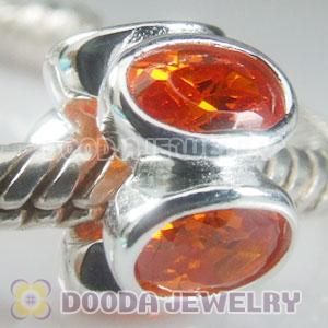 S925 Sterling Silver European Style Beads with Orange Stone