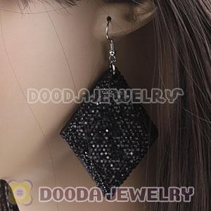 Basketball Wives Black Crystal Diamond Bamboo Hoop Earrings Cheap