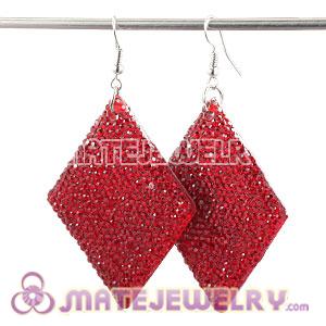 Wholesale Basketball Wives Red Crystal Diamond Bamboo Hoop Earrings 