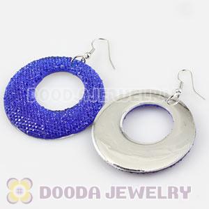 Basketball Wives Blue Crystal Circle Bamboo Hoop Earrings Cheap