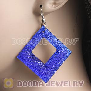 Basketball Wives Blue Crystal Diamond Bamboo Hoop Earrings Cheap