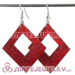 Wholesale Basketball Wives Red Crystal Diamond Bamboo Hoop Earrings 