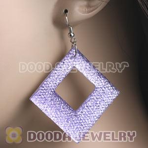 Basketball Wives Lavender Crystal Diamond Bamboo Hoop Earrings Cheap