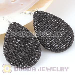 Black Crystal Basketball Wives Teardrop Bamboo Hoop Earrings Cheap