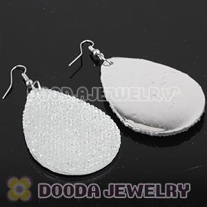 White Crystal Basketball Wives Teardrop Bamboo Hoop Earrings Cheap