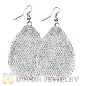 White Crystal Basketball Wives Teardrop Bamboo Hoop Earrings Cheap