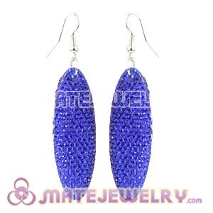 Wholesale Blue Crystal Basketball Wives Bamboo Hoop Earrings 