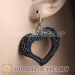 Black Crystal Heart Basketball Wives Bamboo Hoop Earrings 