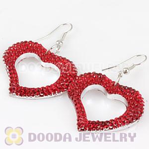 Red Crystal Heart Basketball Wives Bamboo Hoop Earrings 