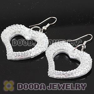 White Crystal Heart Basketball Wives Bamboo Hoop Earrings 