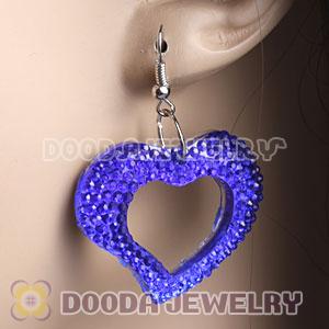 Blue Crystal Heart Basketball Wives Bamboo Hoop Earrings 