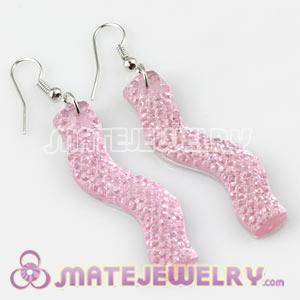 Wholesale Pink Crystal Basketball Wives Bamboo Hoop Earrings 