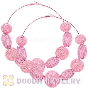 90mm Pink Basketball Wives Mesh Hoop Earrings Wholesale