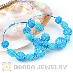 90mm Blue Basketball Wives Mesh Hoop Earrings Wholesale