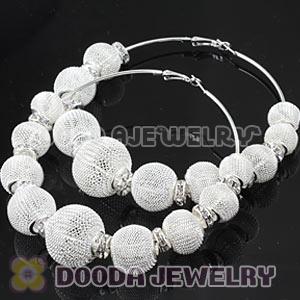 90mm White Basketball Wives Mesh Hoop Earrings With Spacer Beads Wholesale