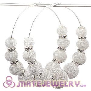 Wholesale 90mm White Basketball Wives Mesh Hoop Earrings With Spacer Beads 