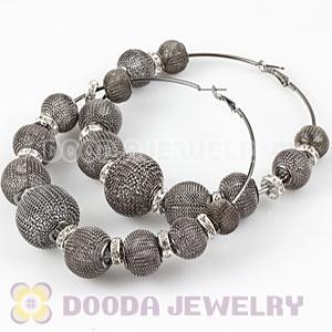 90mm Black Basketball Wives Mesh Hoop Earrings With Spacer Beads Wholesale