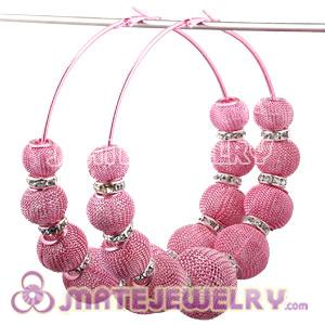 Wholesale 90mm Pink Basketball Wives Mesh Hoop Earrings With Spacer Beads 