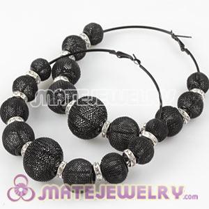 Wholesale 90mm Black Basketball Wives Mesh Hoop Earrings With Spacer Beads 