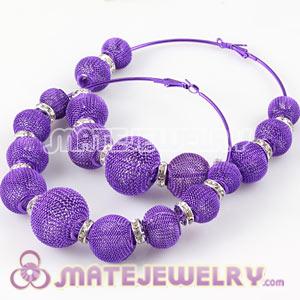 Wholesale 90mm Purple Basketball Wives Mesh Hoop Earrings With Spacer Beads 