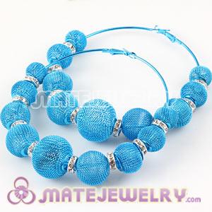 Wholesale 90mm Blue Basketball Wives Mesh Hoop Earrings With Spacer Beads 