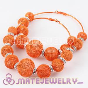 Wholesale 90mm Orange Basketball Wives Mesh Hoop Earrings With Spacer Beads 