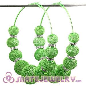 Wholesale 90mm Green Basketball Wives Mesh Hoop Earrings With Spacer Beads 