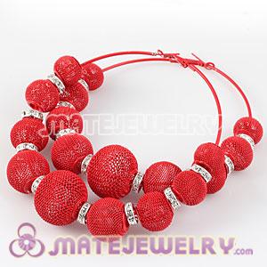 Wholesale 90mm Red Basketball Wives Mesh Hoop Earrings With Spacer Beads 