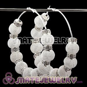Wholesale 80mm White Basketball Wives Mesh Hoop Earrings With Spacer Beads 