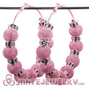 Wholesale 80mm Pink Basketball Wives Mesh Hoop Earrings With Spacer Beads 