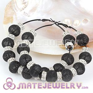 Wholesale 80mm Black Basketball Wives Mesh Hoop Earrings With Spacer Beads 
