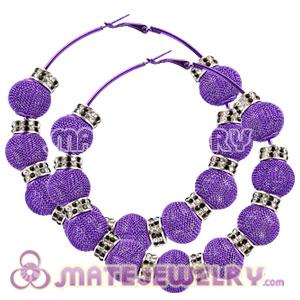 Wholesale 80mm Purple Basketball Wives Mesh Hoop Earrings With Spacer Beads 