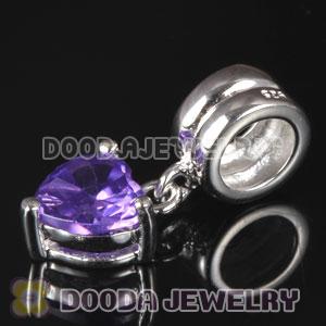 925 Sterling Silver European Charms Dangle Purple Heart Stone