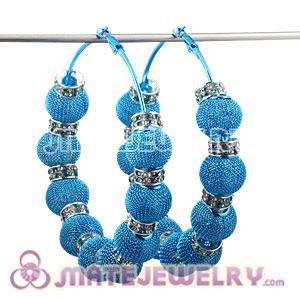 Wholesale 80mm Blue Basketball Wives Mesh Hoop Earrings With Spacer Beads 