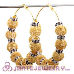 Wholesale 80mm Gold Basketball Wives Mesh Hoop Earrings With Spacer Beads 