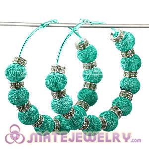 Wholesale 80mm Blue Basketball Wives Mesh Hoop Earrings With Spacer Beads 