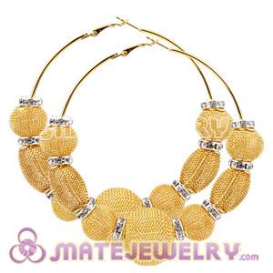 Wholesale 80mm Gold Basketball Wives Mesh Hoop Earrings With Spacer Beads 