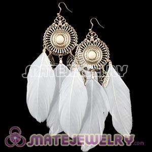 Wholesale White Basketball Wives Feather Earrings 