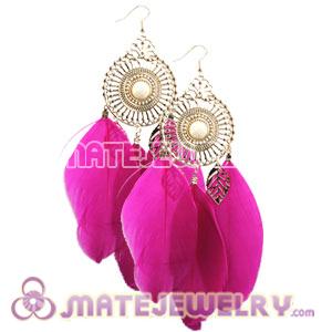 Wholesale Magenta Basketball Wives Feather Earrings 