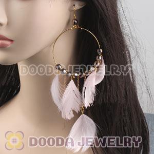 Pink Basketball Wives Feather Hoop Earrings With Beads Wholesale