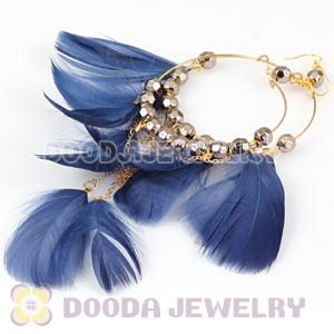 Blue Basketball Wives Feather Hoop Earrings With Beads Wholesale