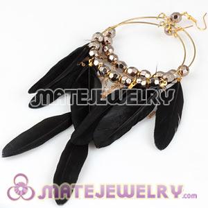Wholesale Black Basketball Wives Feather Hoop Earrings With Beads 