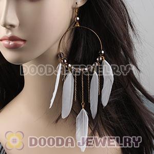 White Basketball Wives Feather Hoop Earrings With Beads Wholesale