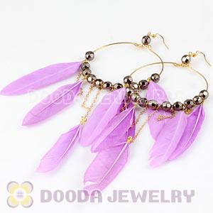 Peach Basketball Wives Feather Hoop Earrings With Beads Wholesale