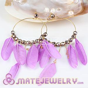Wholesale Peach Basketball Wives Feather Hoop Earrings With Beads 