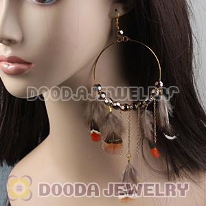 Grizzly Basketball Wives Feather Hoop Earrings With Beads Wholesale