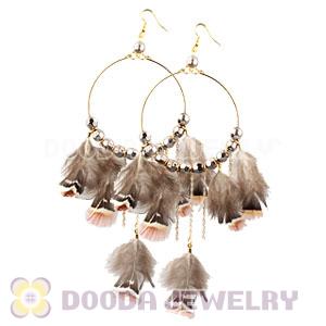 Grizzly Basketball Wives Feather Hoop Earrings With Beads Wholesale