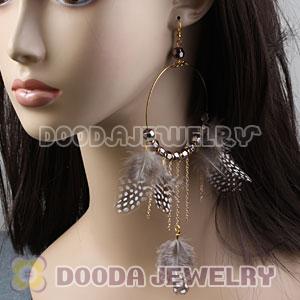 Grizzly Basketball Wives Feather Hoop Earrings With Beads Wholesale
