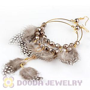 Grizzly Basketball Wives Feather Hoop Earrings With Beads Wholesale